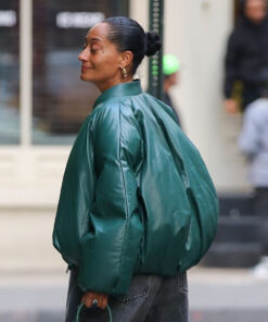 Tracee Ellis Ross Green Leather Puffer Jacket