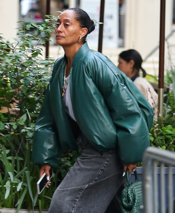 Tracee Ellis Ross Green Leather Puffer Jacket