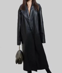 Emily Ratajkowski Black Trench Coat-Front View