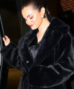 Selena Gomez Black Fur Coat