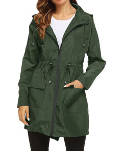 Womens Green Elastic Waist Rain Coat - Clearance Sale