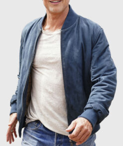 Brad Pitt Blue Suede Bomber Jacket