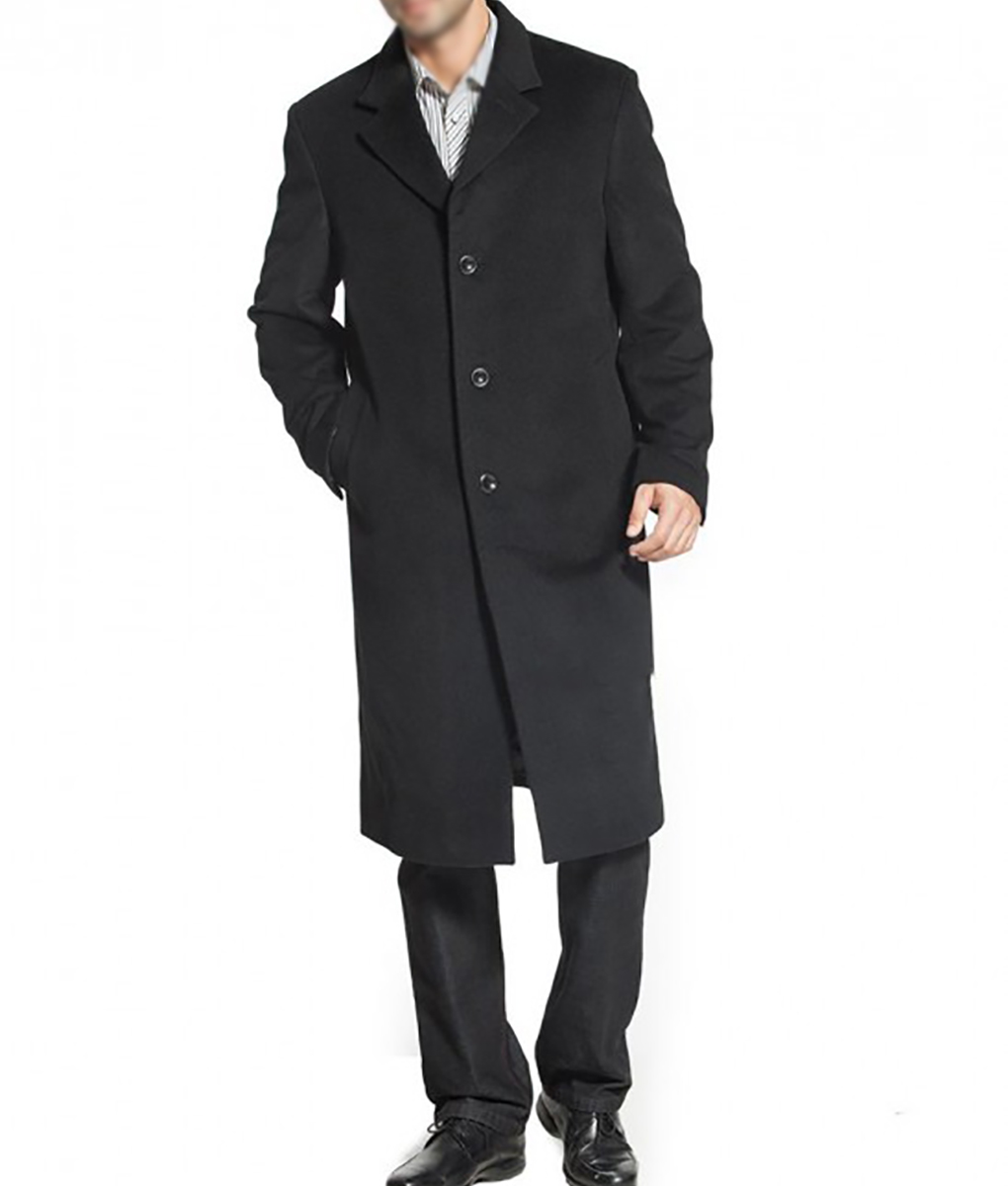 Charlie Mens Black Wool Long Coat