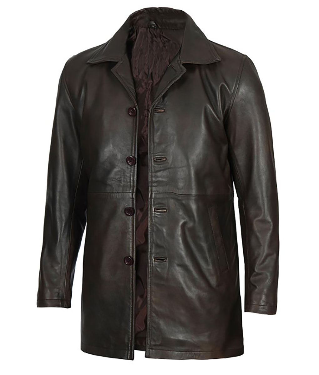 Danny Mens Dark Brown Leather Coat