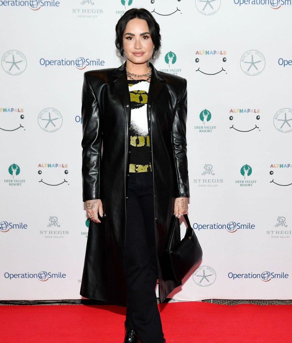 Demi Lovato Black Leather Coat
