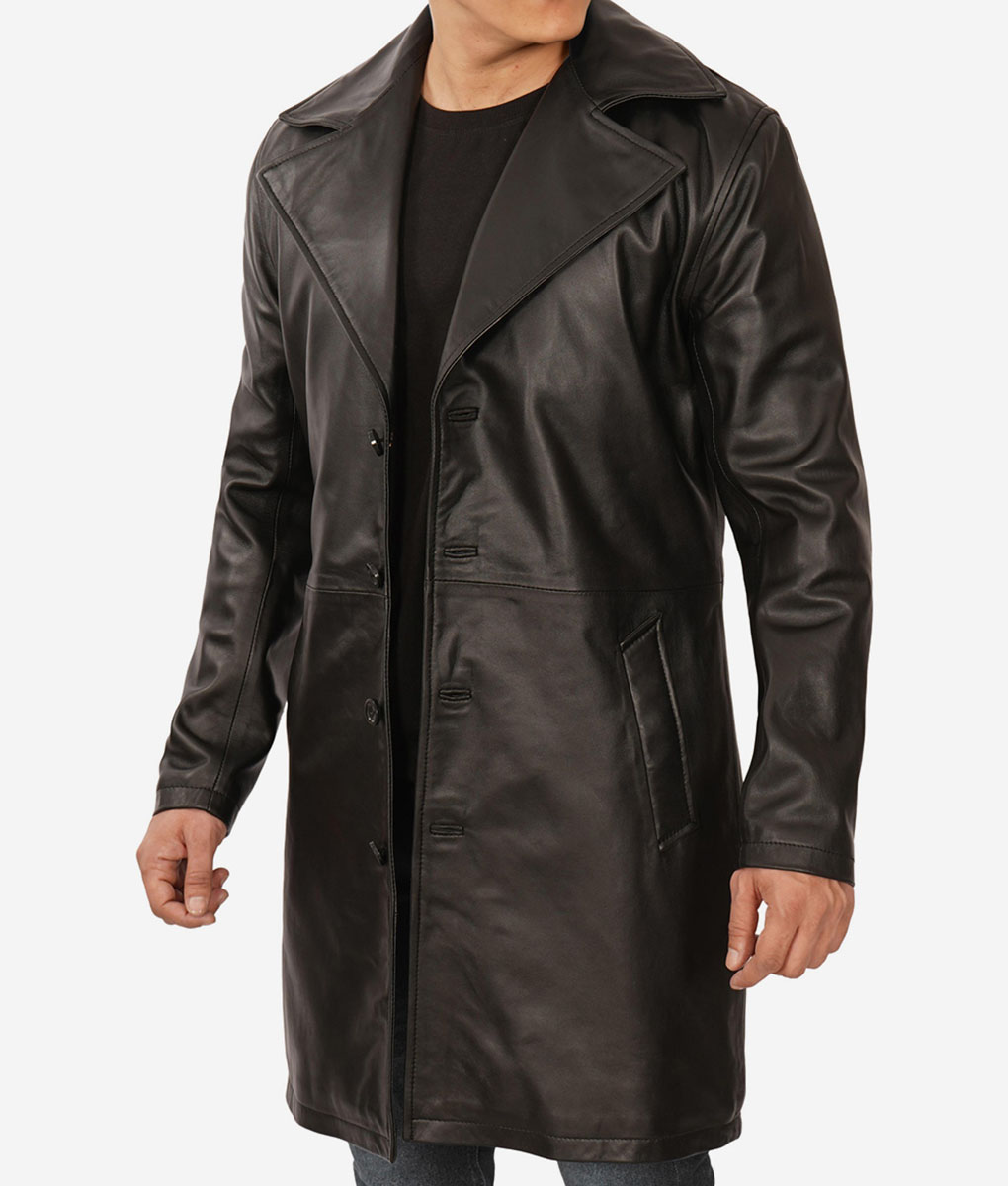 Dennis Mens Black Leather Coat