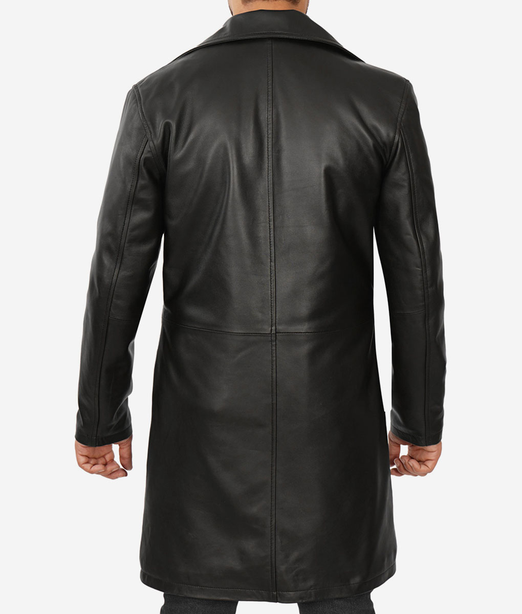 Dennis Mens Black Leather Coat
