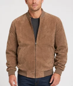 Donald Men's Brown Bomber Suede Jacket-Front