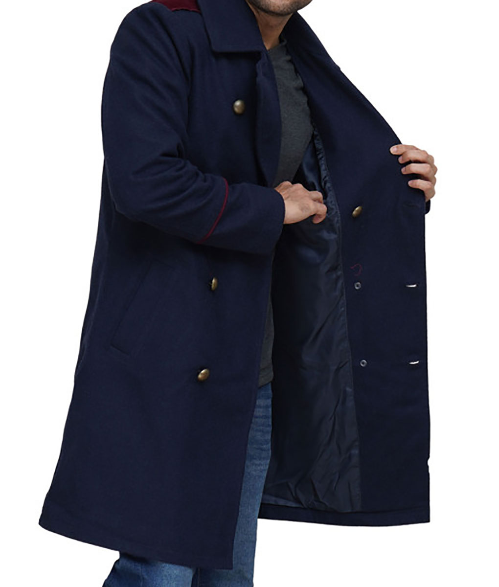 Harry Mens Blue Double Breasted Wool Peacoat