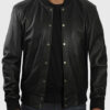 Jacob Men's Black Varsity Leather Jacket - Black Varsity Leather Jacket for Men - Front View