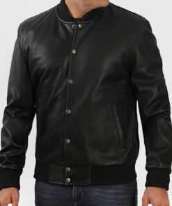Jacob Men's Black Varsity Leather Jacket - Black Varsity Leather Jacket for Men - Right Side View