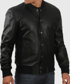 Jacob Men's Black Varsity Leather Jacket - Black Varsity Leather Jacket for Men - Left Side View