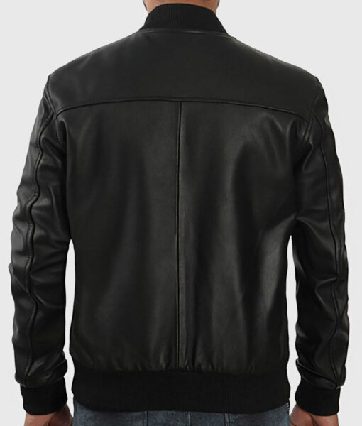 Jacob Men's Black Varsity Leather Jacket - Black Varsity Leather Jacket for Men - Back View