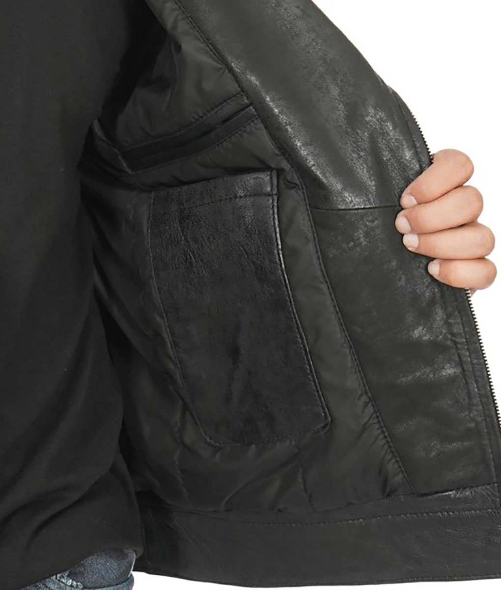 Jake Mens Black Asymmetrical Black Vintage Leather Jacket