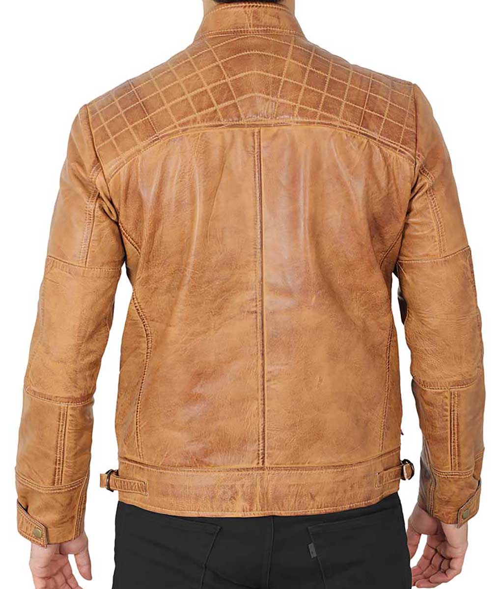 Joe Mens Camel Brown Distressed Leather Jacket