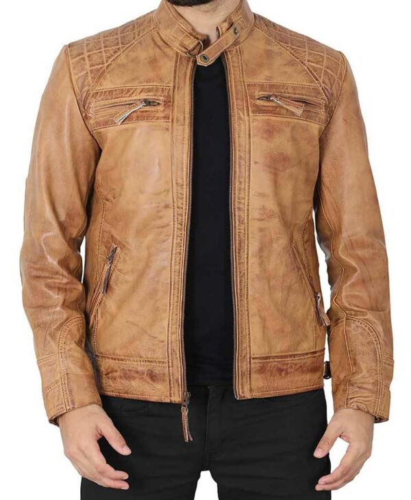 Joe Mens Camel Brown Distressed Leather Jacket