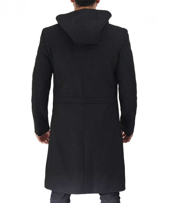 Keith Mens Black Hooded Wool Coat
