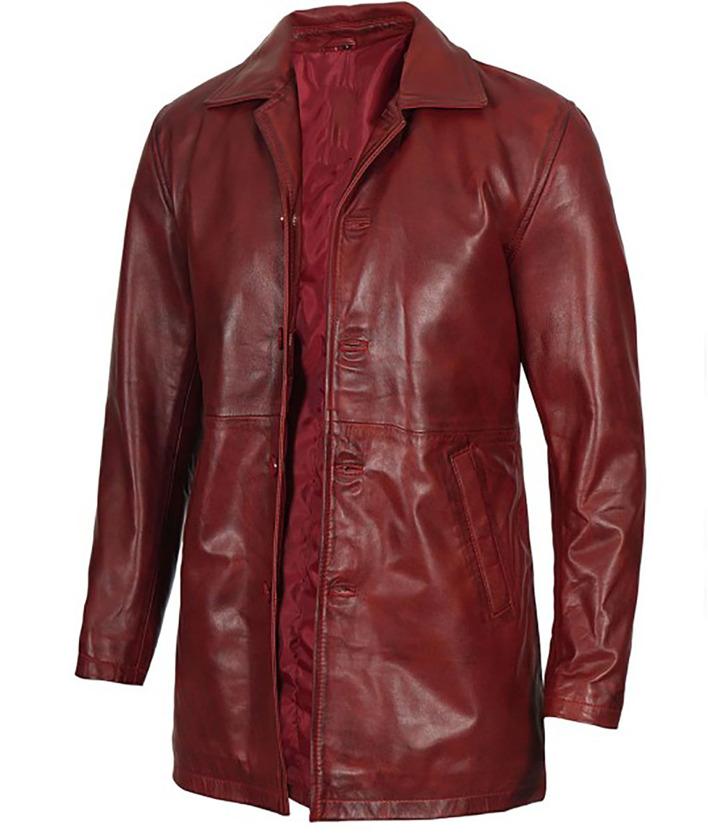 Michael Mens Maroon Leather Coat