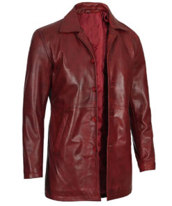 Michael Mens Maroon Leather Coat