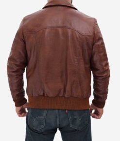 Ronald Men's Distressed Brown Bomber Leather Jacket - Image 3