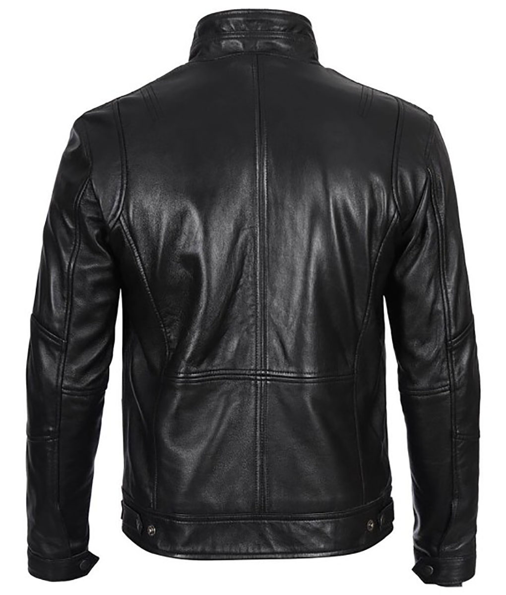 Nolan Mens Black Cafe Racer Leather Utility Jacket