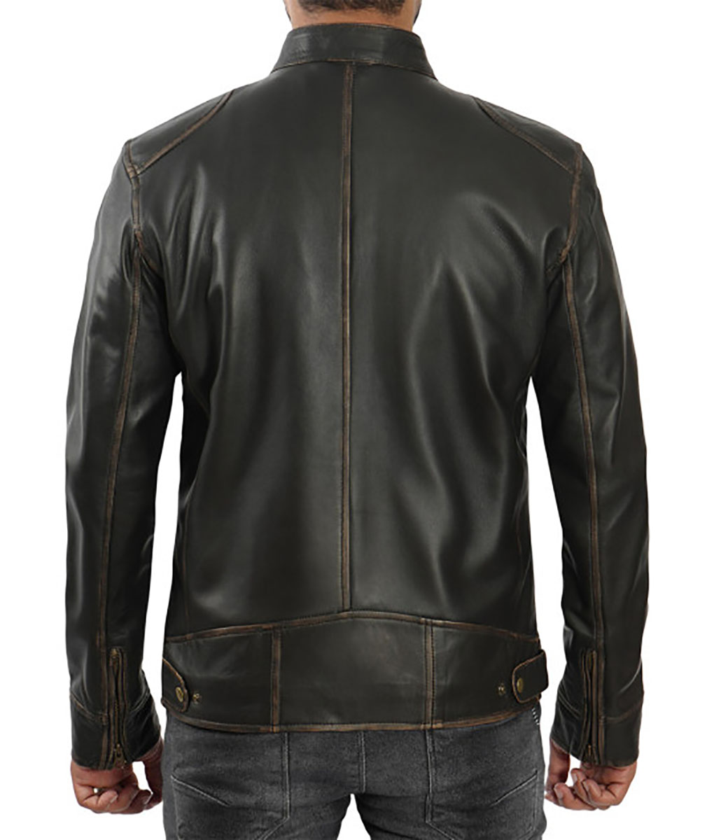 Peter Mens Dark Brown Vintage Leather Cafe Racer Jacket