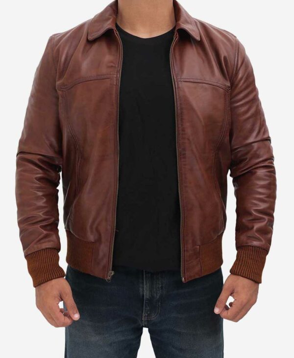 Ronald Mens Dark Brown Leather Bomber Jacket