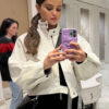 Selena Gomez White Cropped Jacket