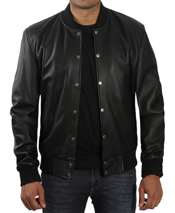 Tyler Mens Black Leather Bomber Jacket
