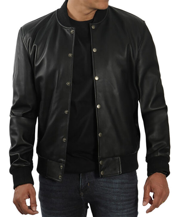 Tyler Mens Black Leather Bomber Jacket