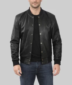 Tyler Men's Black Leather Varsity Jacket-Front