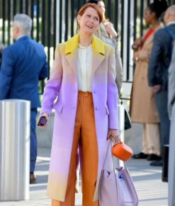 And Just Like That Cynthia Nixon Colorful Trench Coat