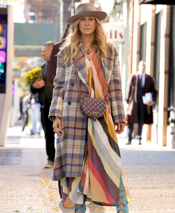 And Just Like That Sarah Jessica Parker Plaid Longcoat