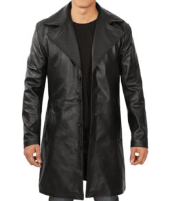 Andrew Mens Black Leather Long Coat