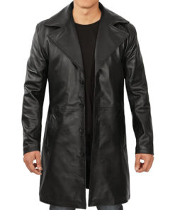 Andrew Mens Black Leather Long Coat