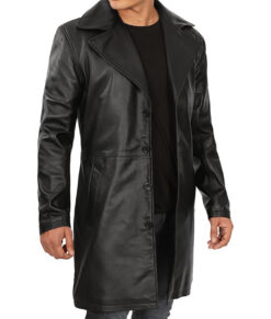 Andrew Mens Black Leather Long Coat