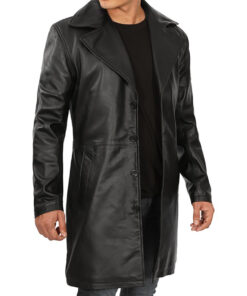 Andrew Mens Black Leather Long Coat
