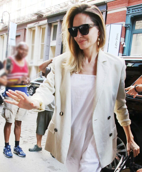 Angelina Jolie White Double-Breasted Blazer