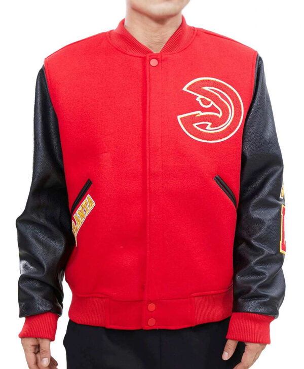Atlanta Hawks Red and Black Varsity Jacket