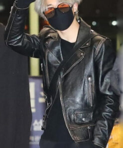 BTS Jimin Black Vintage Leather Jacket