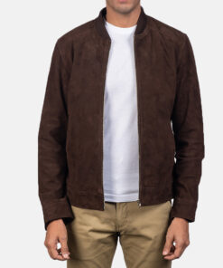 Bassanio Men's Dark Brown Suede Leather Jacket - Dark Brown Suede Leather Jacket for Men - Front Open View
