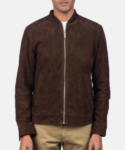 Bassanio Men's Dark Brown Suede Leather Jacket - Dark Brown Suede Leather Jacket for Men - Front View