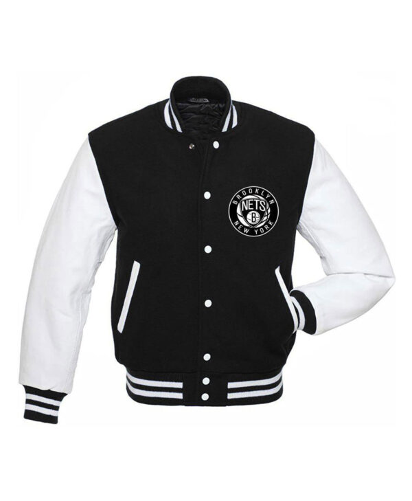 Brooklyn Mens Nets Black and White NY Varsity Jacket