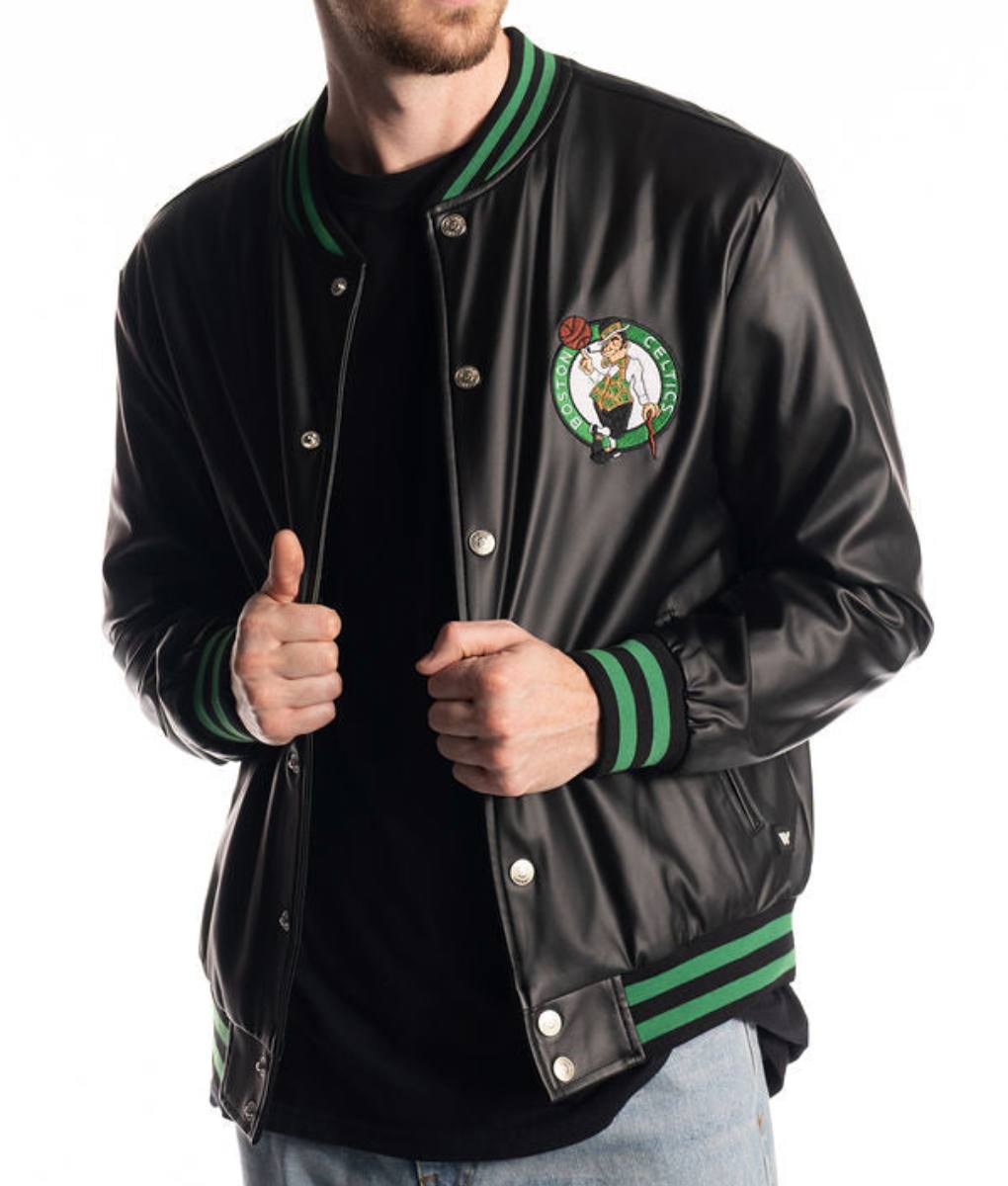 Celtics Black Letterman Boston Leather Jacket