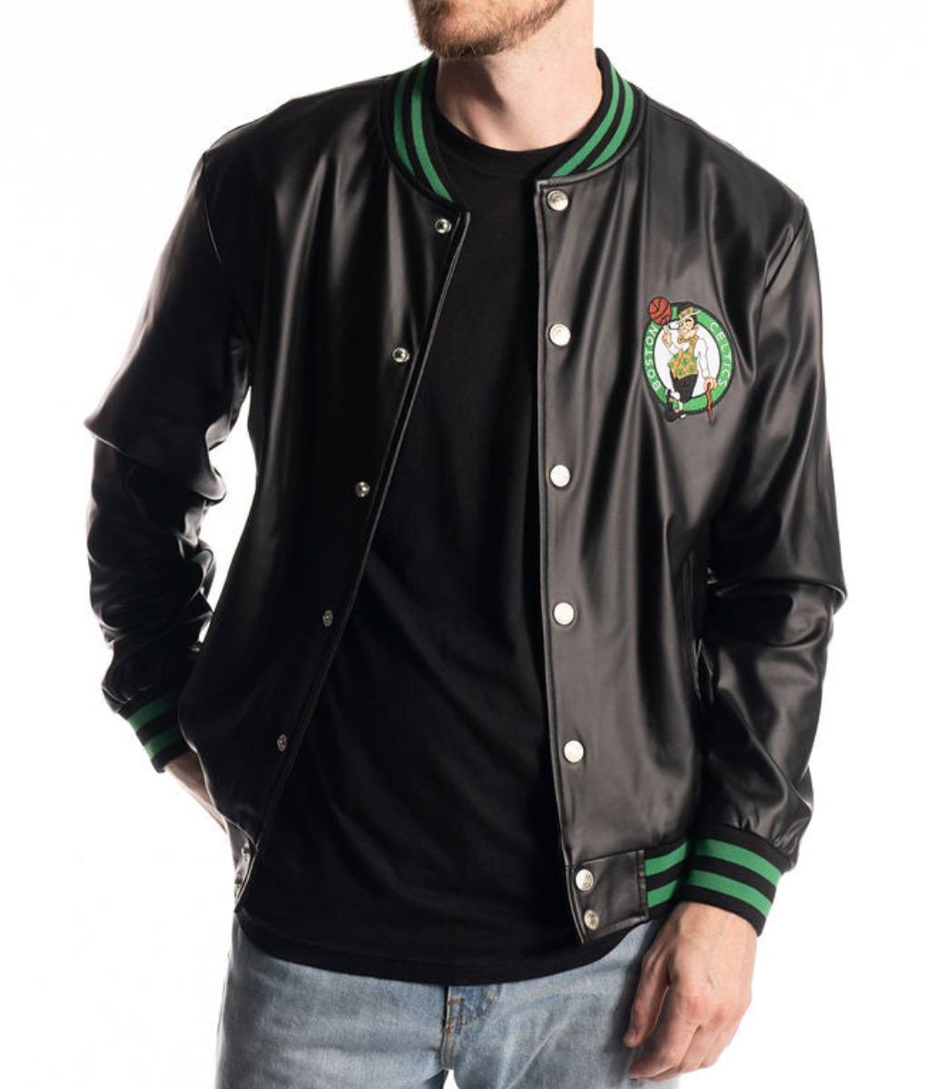 Celtics Black Letterman Boston Leather Jacket
