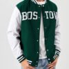 Celtics Bomber Jacket White And Green - Varsity Jacket Boston Celtics | Men's Wool Jacket With Pu Sleeves Varsity Jacket