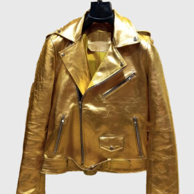 ジャケット・アウター 24karats GOLD GENESIS LEATHER JACKET L Clark Mens Gold Metallic Leather Biker Jacket | NYC Jackets