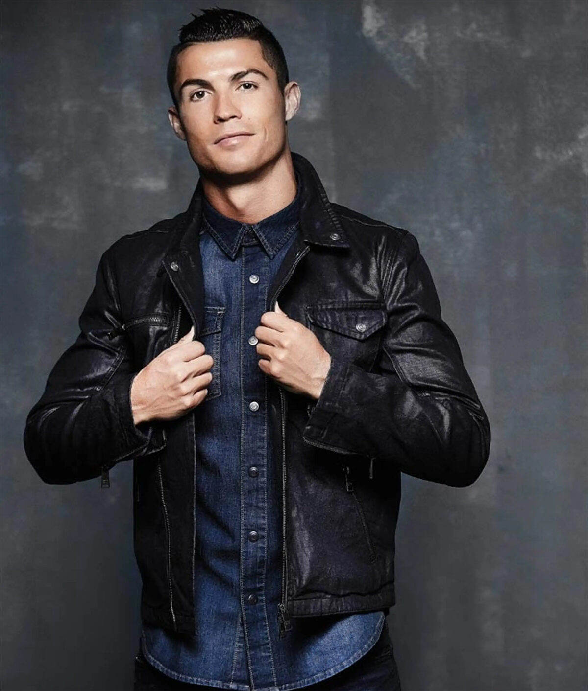 Cristiano Ronaldo Black Leather Jacket