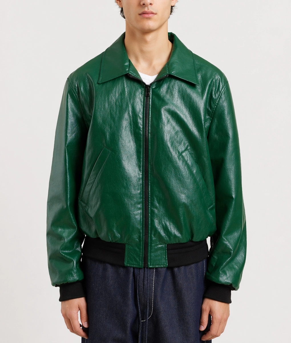 Donald Men's Distressed Green Bomber Leather Jacket | NYC Jackets