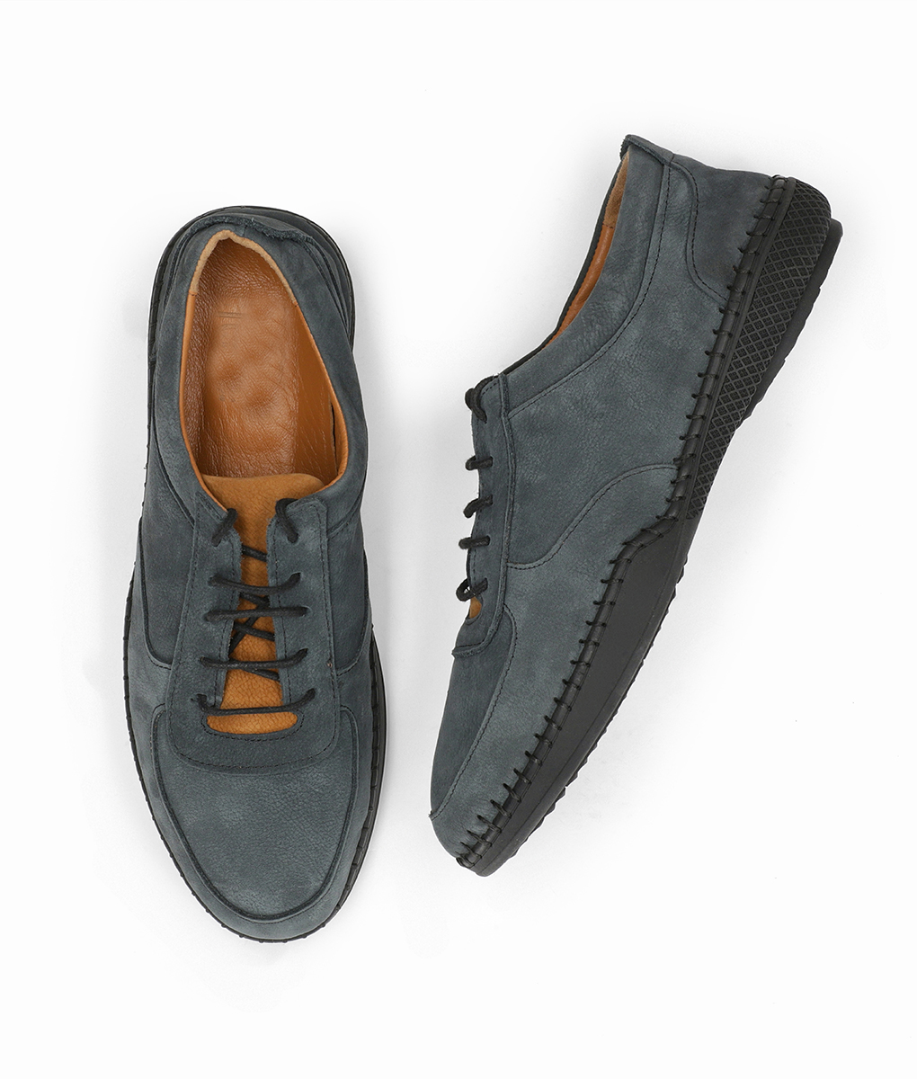 Dual-tone Blue Sporty Suede Leather Shoes for Men